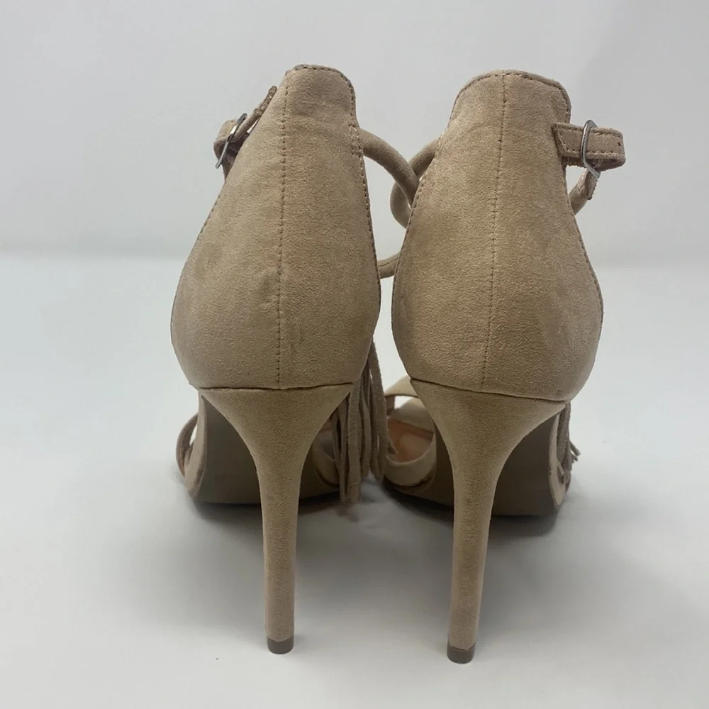 Steve Madden SM Tan Suede Fringe Heel Sandals Size 8.5 Excellent Condition